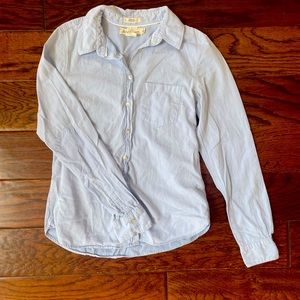 Blue linen button down top